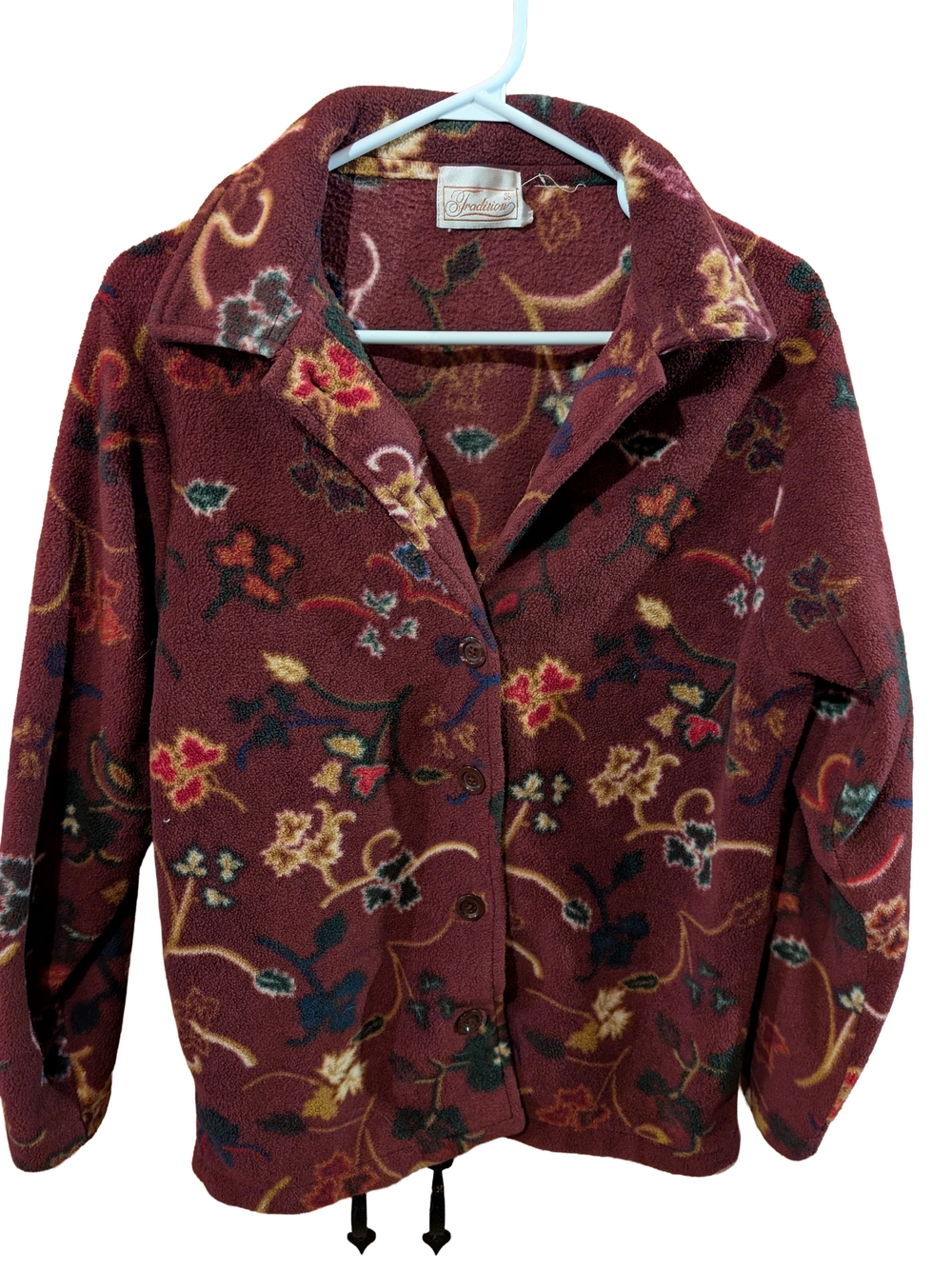 Burgundy Floral Fleece Button-Up Jacket